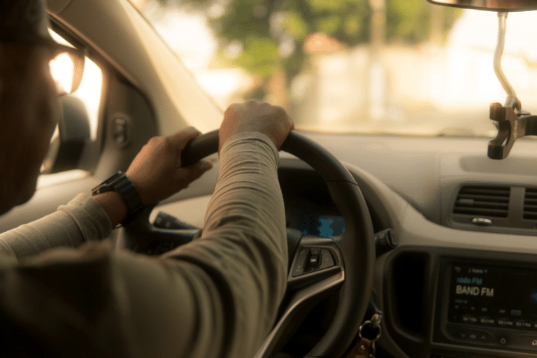 A man driving a car