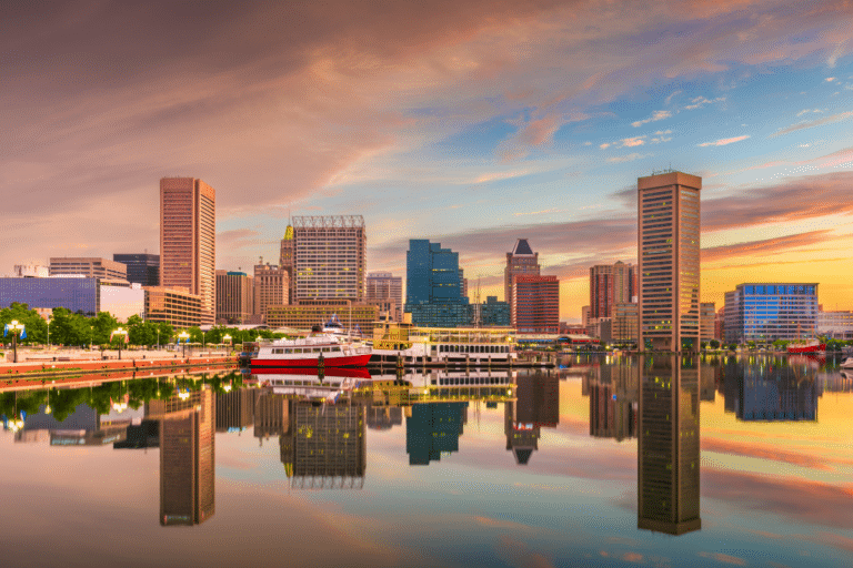 Cityscape with colorful skies