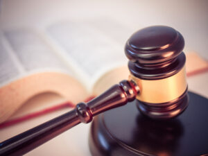 Federal judge law book and gavel