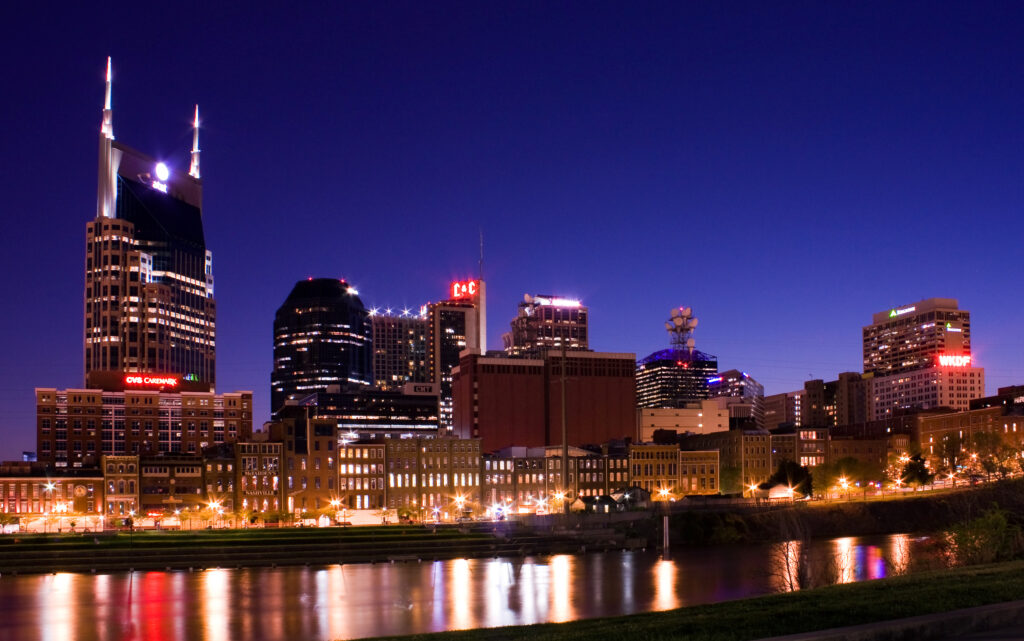 Night view of downtown Nashville Tennessee