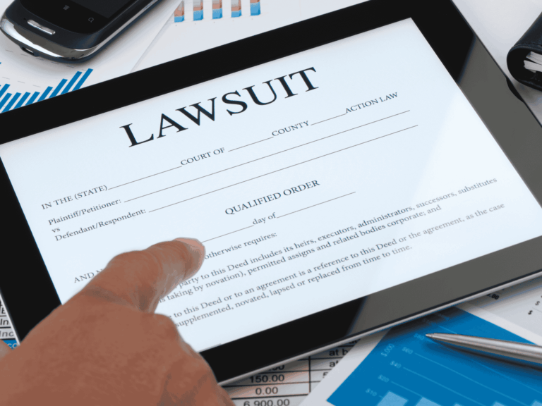 lawsuit form on a tablet