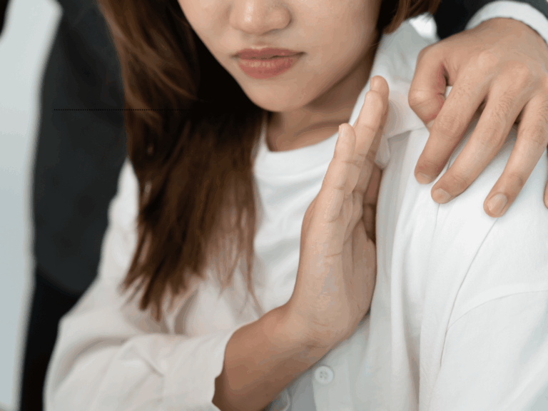 a woman refusing workplace sexual assault