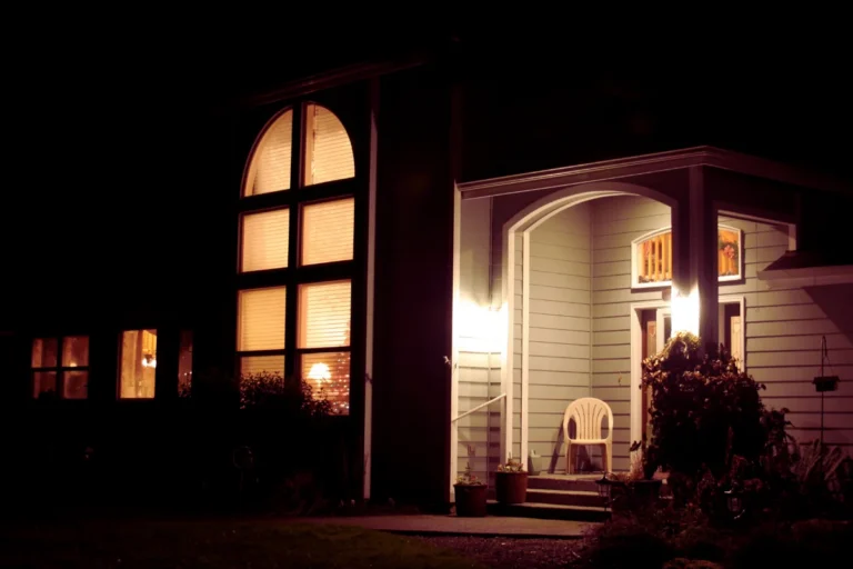 house entrance illuminated at night