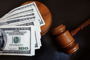 Gavel with money