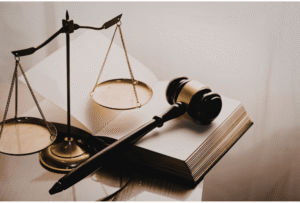 lawyer tools on a wooden table